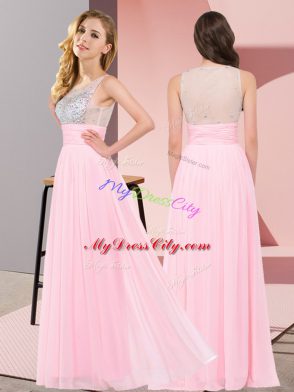 Empire Dama Dress Baby Pink Scoop Chiffon Sleeveless Floor Length Side Zipper