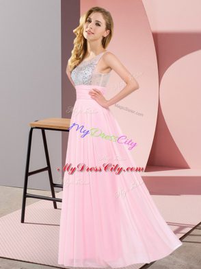 Empire Dama Dress Baby Pink Scoop Chiffon Sleeveless Floor Length Side Zipper