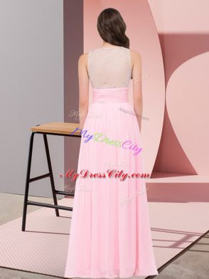 Empire Dama Dress Baby Pink Scoop Chiffon Sleeveless Floor Length Side Zipper