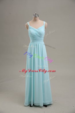 Decent Blue Sleeveless Chiffon Zipper for Prom and Party and Military Ball