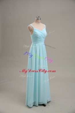 Decent Blue Sleeveless Chiffon Zipper for Prom and Party and Military Ball