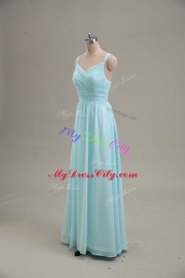 Decent Blue Sleeveless Chiffon Zipper for Prom and Party and Military Ball