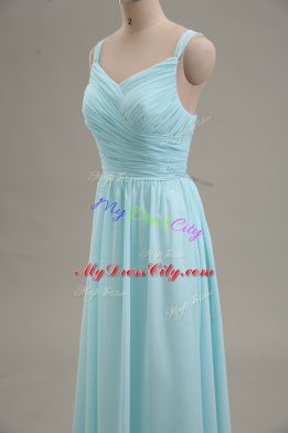 Decent Blue Sleeveless Chiffon Zipper for Prom and Party and Military Ball