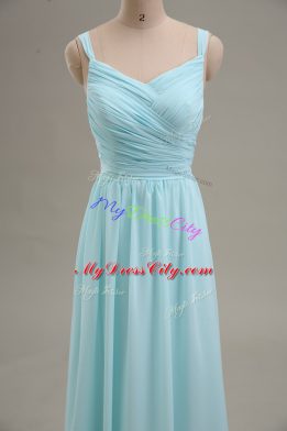 Decent Blue Sleeveless Chiffon Zipper for Prom and Party and Military Ball