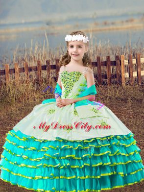 Organza Sleeveless Floor Length Little Girls Pageant Dress Wholesale and Beading and Embroidery and Ruffled Layers