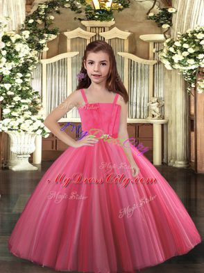 Low Price Beading Pageant Dress Wholesale Hot Pink Lace Up Sleeveless Floor Length