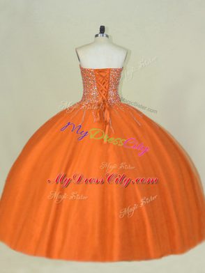 Orange Mermaid Beading 15 Quinceanera Dress Lace Up Tulle Sleeveless Floor Length