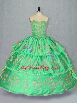 Floor Length Green Ball Gown Prom Dress Sweetheart Sleeveless Lace Up