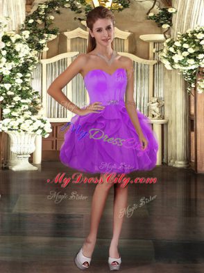 Sexy Lilac Lace Up Sweetheart Beading and Ruffles Quinceanera Dress Tulle Sleeveless