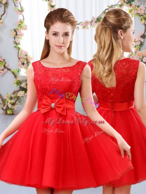 Mini Length A-line Sleeveless Red Quinceanera Court Dresses Lace Up