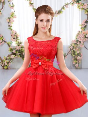 Mini Length A-line Sleeveless Red Quinceanera Court Dresses Lace Up