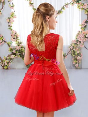 Mini Length A-line Sleeveless Red Quinceanera Court Dresses Lace Up