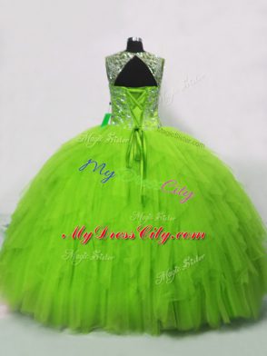 Floor Length 15 Quinceanera Dress Tulle Sleeveless Beading and Ruffles