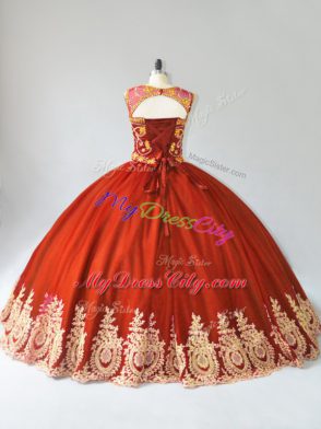 Floor Length Lace Up Quinceanera Dress Rust Red for Sweet 16 and Quinceanera with Appliques