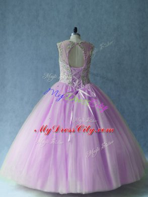 Dramatic Sleeveless Beading Lace Up 15th Birthday Dress