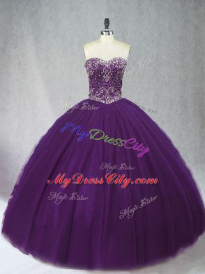 Free and Easy Purple Sweetheart Neckline Beading 15th Birthday Dress Sleeveless Lace Up