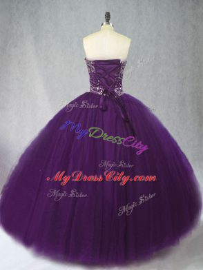 Free and Easy Purple Sweetheart Neckline Beading 15th Birthday Dress Sleeveless Lace Up