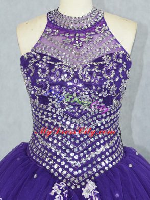 Purple Sleeveless Tulle Lace Up Quinceanera Gowns for Sweet 16 and Quinceanera