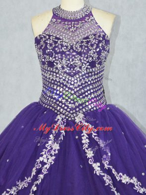 Purple Sleeveless Tulle Lace Up Quinceanera Gowns for Sweet 16 and Quinceanera