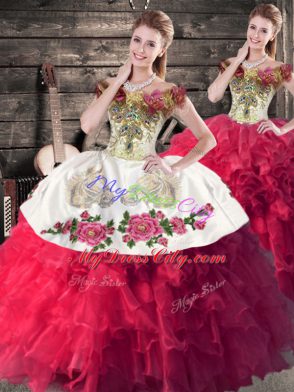 Off The Shoulder Sleeveless Organza Quinceanera Gowns Embroidery and Ruffles Lace Up