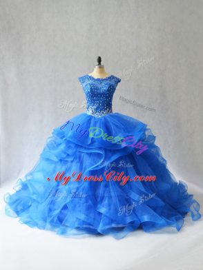 Dramatic Royal Blue Sleeveless Beading and Lace Lace Up Quinceanera Dresses