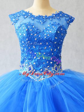 Dramatic Royal Blue Sleeveless Beading and Lace Lace Up Quinceanera Dresses