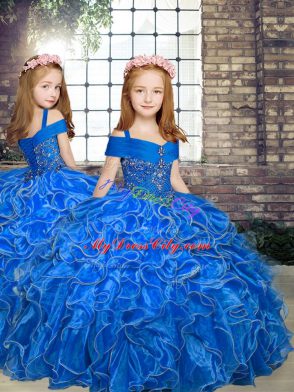 Ideal Royal Blue Vestidos de Quinceanera Military Ball and Sweet 16 and Quinceanera with Beading and Ruffles Off The Shoulder Sleeveless Lace Up