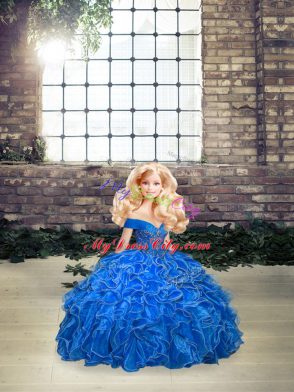 Ideal Royal Blue Vestidos de Quinceanera Military Ball and Sweet 16 and Quinceanera with Beading and Ruffles Off The Shoulder Sleeveless Lace Up