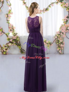 Dark Purple Bridesmaid Dresses Wedding Party with Lace High-neck Sleeveless Zipper