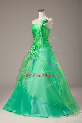 Discount Floor Length Green Ball Gown Prom Dress One Shoulder Sleeveless Lace Up