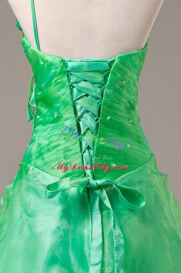 Discount Floor Length Green Ball Gown Prom Dress One Shoulder Sleeveless Lace Up