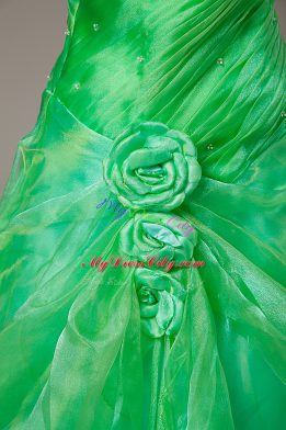 Discount Floor Length Green Ball Gown Prom Dress One Shoulder Sleeveless Lace Up