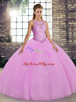 High Quality Lilac Lace Up Sweet 16 Quinceanera Dress Embroidery Sleeveless Floor Length