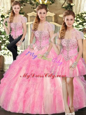 Floor Length Baby Pink Sweet 16 Dresses Strapless Sleeveless Lace Up