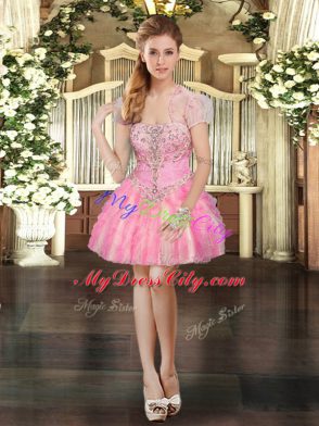 Floor Length Baby Pink Sweet 16 Dresses Strapless Sleeveless Lace Up