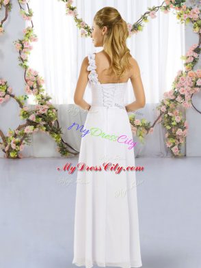 White Wedding Guest Dresses Wedding Party with Hand Made Flower One Shoulder Sleeveless Lace Up