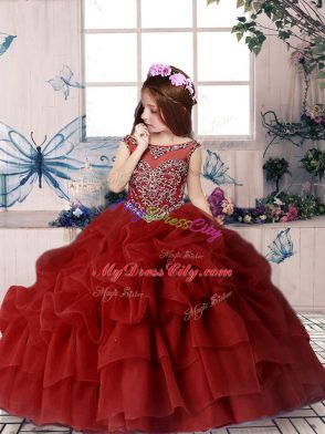 Off The Shoulder Sleeveless Lace Up Pageant Dress Toddler Red Chiffon
