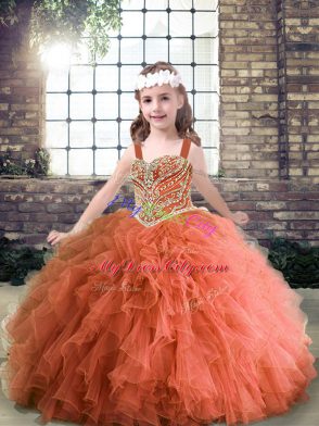 Popular Beading and Ruffles Winning Pageant Gowns Rust Red Lace Up Sleeveless Floor Length