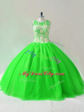 Floor Length Lace Up Quinceanera Gowns Green for Sweet 16 and Quinceanera with Beading