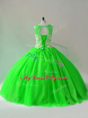 Floor Length Lace Up Quinceanera Gowns Green for Sweet 16 and Quinceanera with Beading