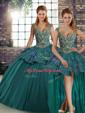 Admirable Green Sleeveless Beading and Appliques Floor Length Sweet 16 Dresses