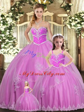 Top Selling Sweetheart Sleeveless Lace Up Quinceanera Dress Lilac Tulle