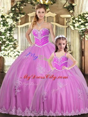 Top Selling Sweetheart Sleeveless Lace Up Quinceanera Dress Lilac Tulle