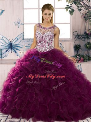 Floor Length Ball Gowns Sleeveless Dark Purple Sweet 16 Dress Lace Up