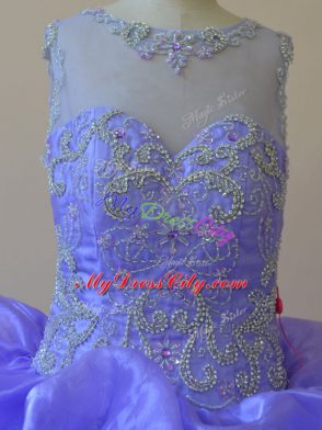 Cute Beading and Ruffles 15th Birthday Dress Lavender Zipper Sleeveless Brush Train