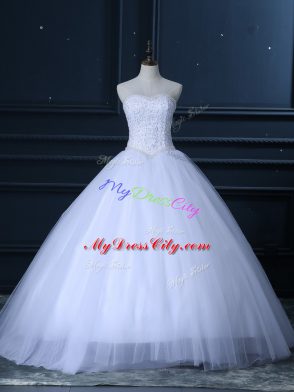 Sophisticated White Lace Up Wedding Gowns Beading and Lace Sleeveless Floor Length