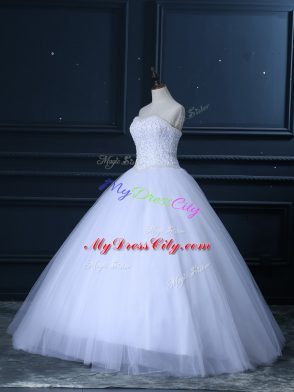 Sophisticated White Lace Up Wedding Gowns Beading and Lace Sleeveless Floor Length