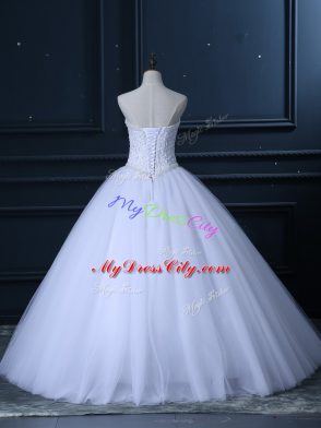 Sophisticated White Lace Up Wedding Gowns Beading and Lace Sleeveless Floor Length