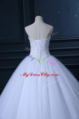 Sophisticated White Lace Up Wedding Gowns Beading and Lace Sleeveless Floor Length