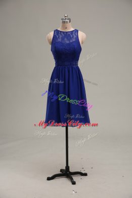 Scoop Sleeveless Prom Dresses Knee Length Lace Royal Blue Chiffon